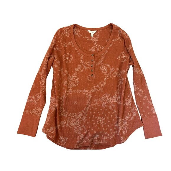 Terra & Sky Womens Plus Size Long Sleeve Henley Top 0X Thermal Fall Orange - Picture 1 of 5